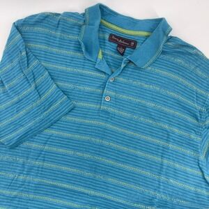Tommy Bahama 18 Golf Striped Polo Shirt Cotton Tencel Blend Turquoise Green‎ L